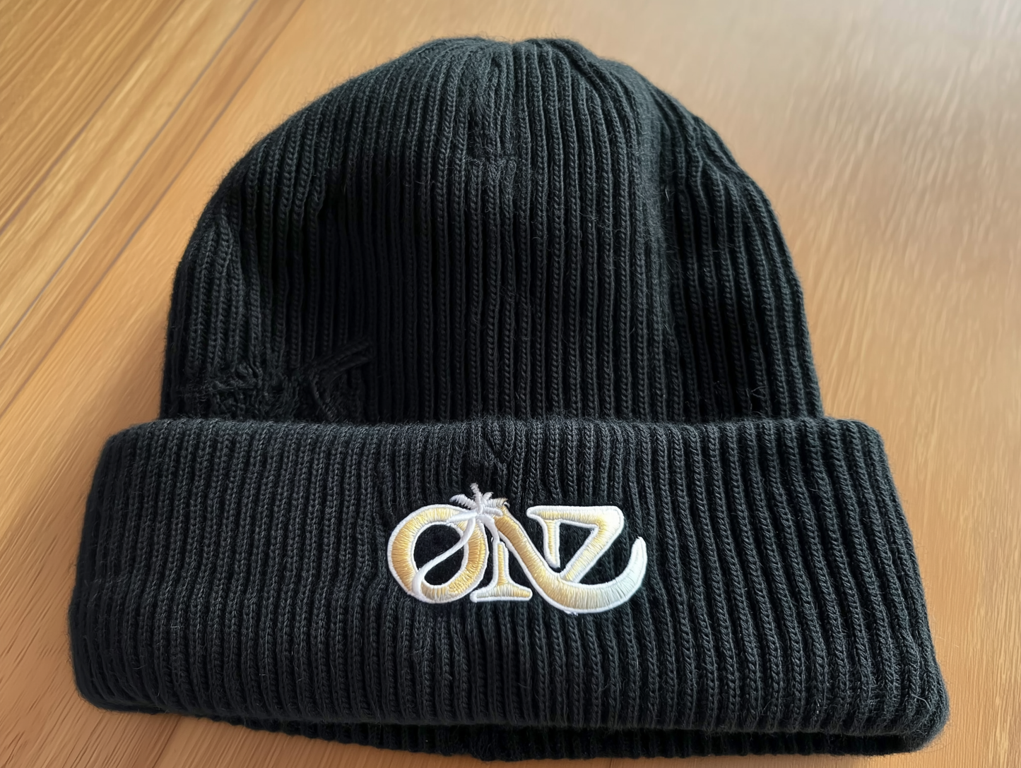 ONZ Luxury Ribbed Knit Beanie - Black Embroidered Streetwear Hat (Unisex)