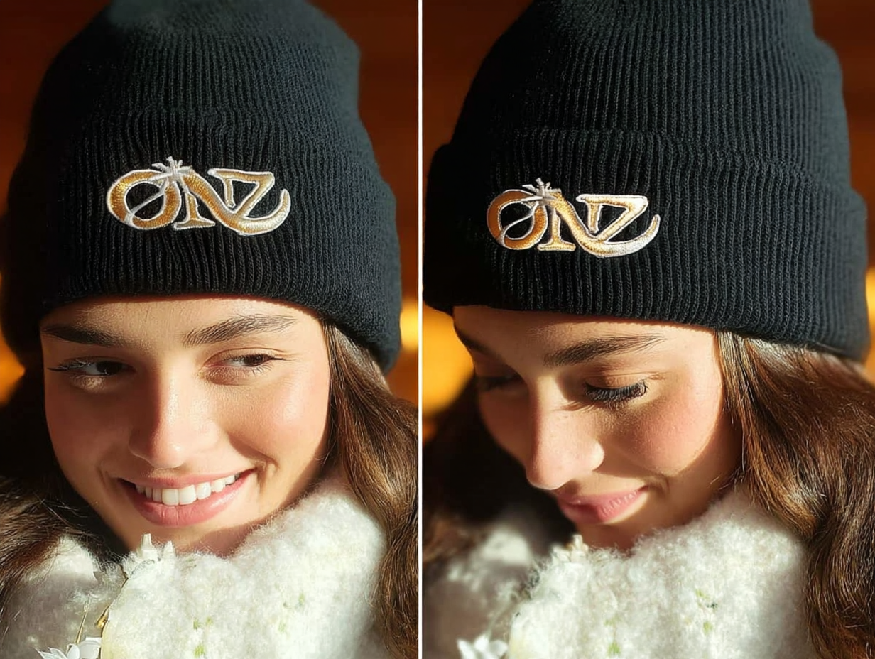 ONZ Luxury Ribbed Knit Beanie - Black Embroidered Streetwear Hat (Unisex)