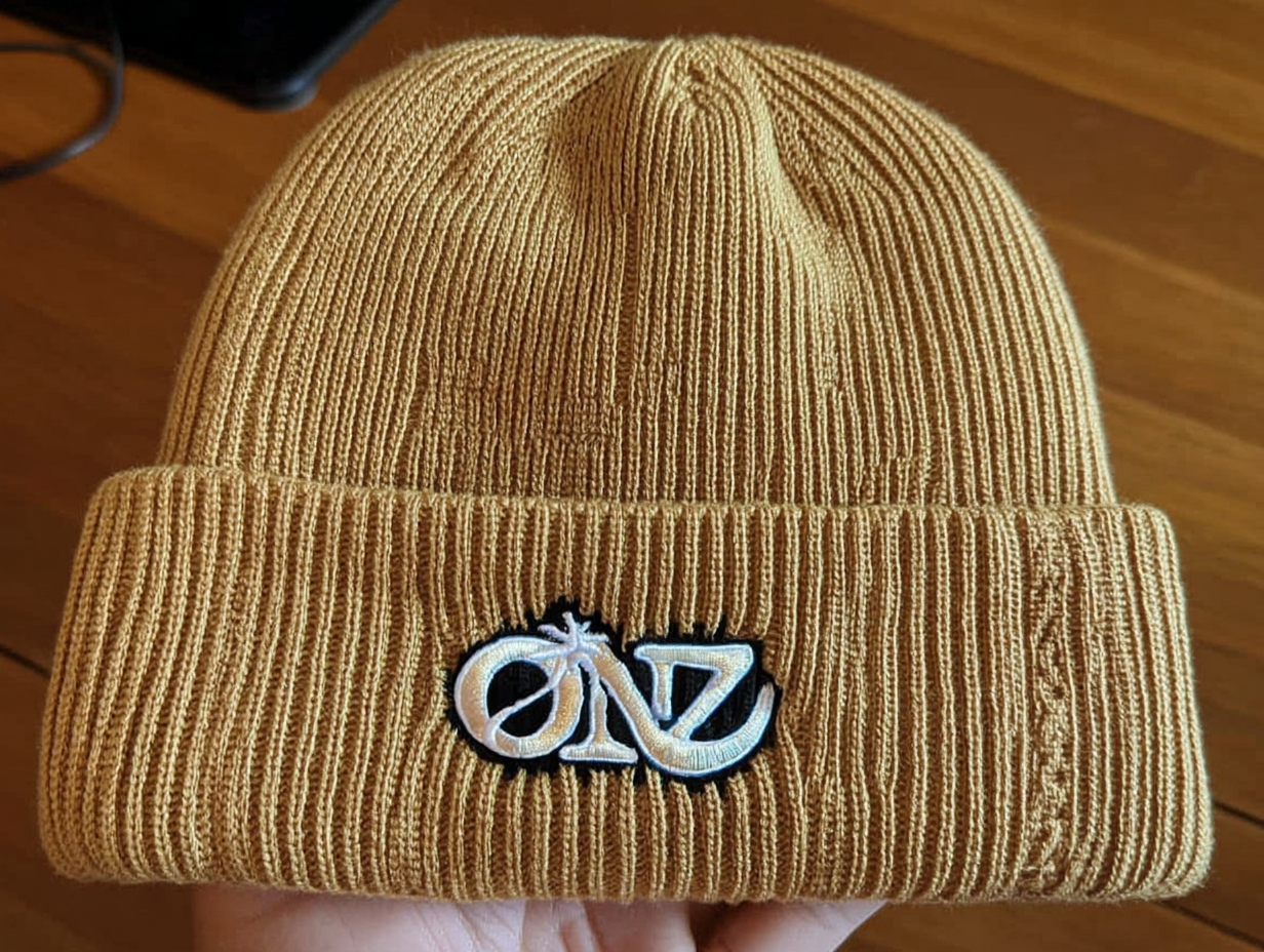 ONZ Luxury Ribbed Knit Beanie - Black Embroidered Streetwear Hat (Unisex)