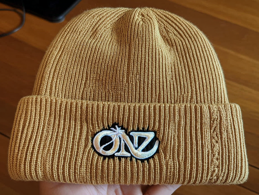 ONZ Luxury Ribbed Knit Beanie - Black Embroidered Streetwear Hat (Unisex)